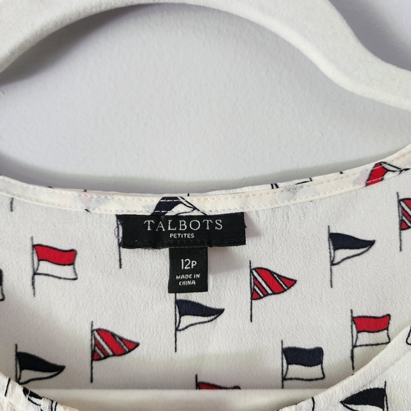 Talbots Nautical Flag Print Long Sleeve Popover Blouse Size 12 Petite - Picture 11 of 12